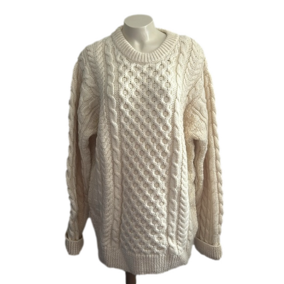 L.L. Bean Other - L. L . BEAN XL REG 100% wool fisherman cable knit ivory sweater Made in Ireland